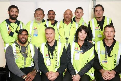 Potrait of NAIDOC Netball Carnival Securitiy Team: Barry, Jack, Paul, Kevine, Kade, William, Meri, Russell and Rob